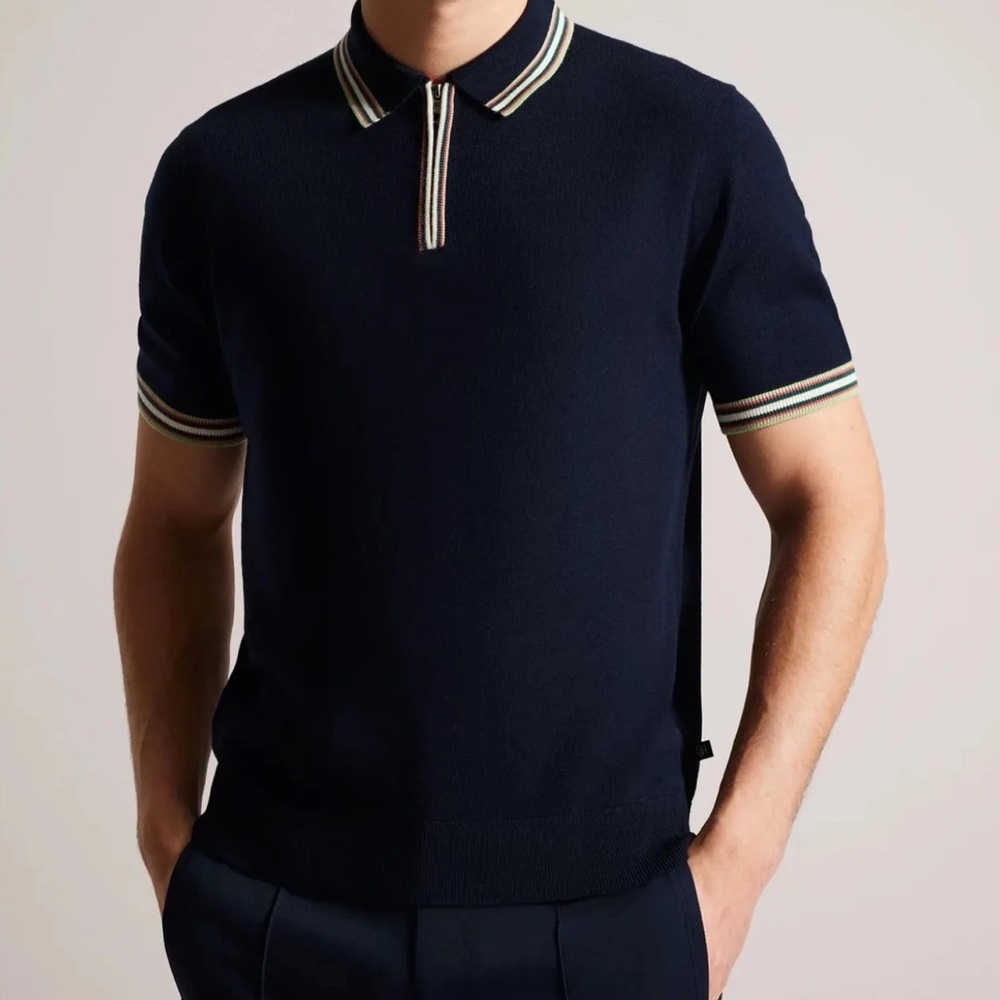 Ted Baker Pierrot Wool Short Sleeve Navy Polo